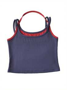 Women's Summer Fitted Cami Tops Sleeveless Contrast Color Halter Neck Vest Going Out Tops