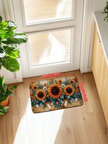 1pc Bohemian Sunflower Bathroom Decor Mat, Geometric Rhombus Flannel Kitchen Carpet, Absorbent, Quick Dry And Anti-Slip, Suitable For Bathroom, Kitchen, Living Room, Home Decor