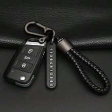 1 pieza Llavero de coche de metal con cuerda trenzada, accesorio creativo de pareja para colgar en la cintura, regalos al por mayor