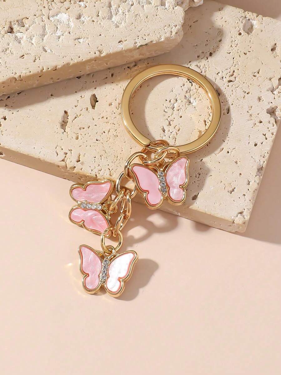 1pc Fashionable Rhinestone Butterfly Keychain, Pendant Bag Accessory For Women - Pink - View 1