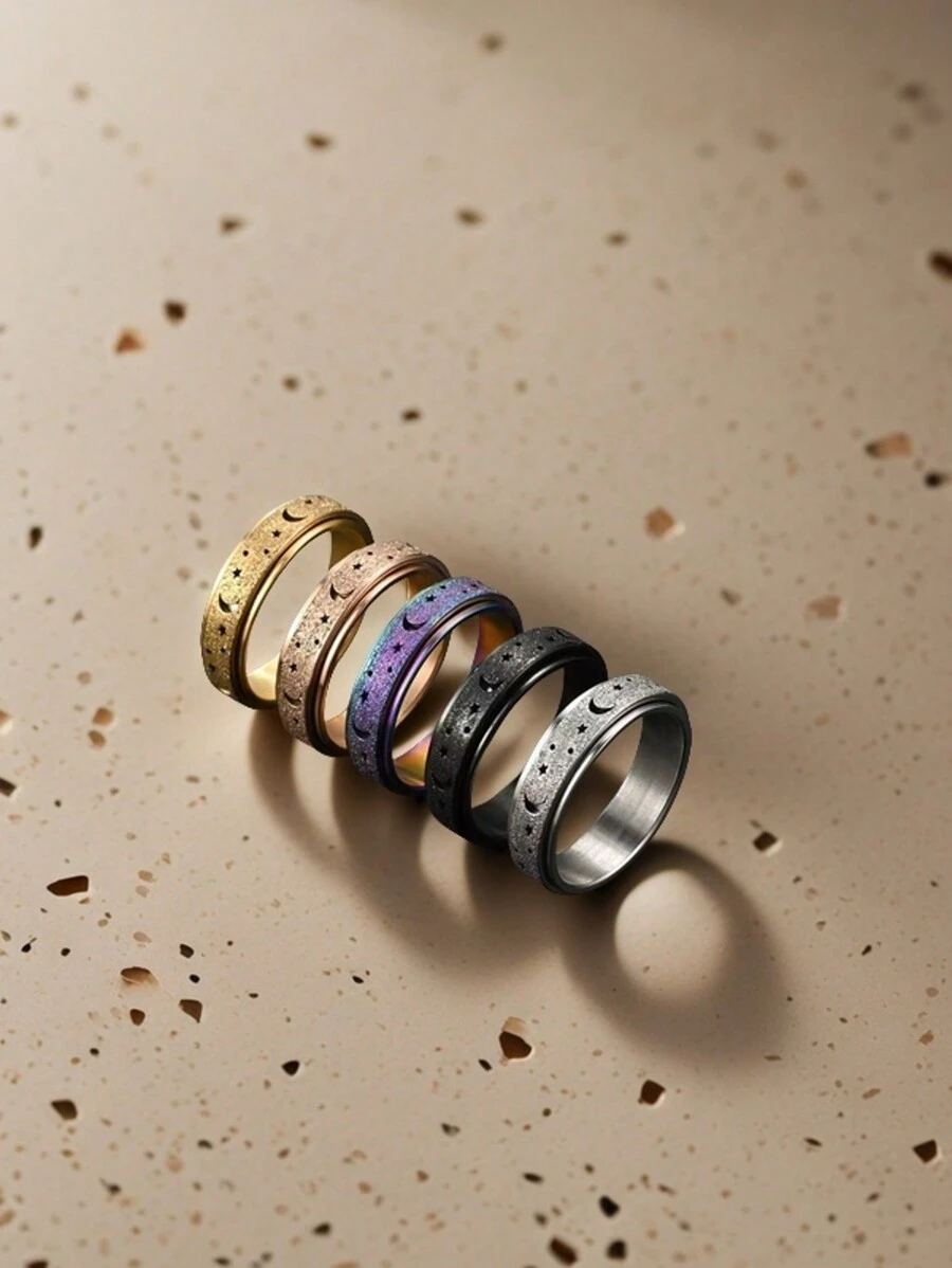 1pc Hollow Star Moon Stainless Steel Exquisite Ring,Special Gifts For Family And Friends