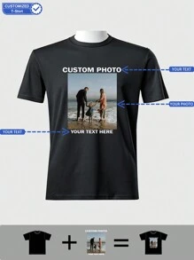 可定制男士休闲舒适宽松圆领T恤。您可以将自己的照片、文字或logo印在上面。适合情侣、家人、宠物，或作为礼物赠送。这款可定制T恤风格独特、时尚简约、百搭，休闲又不失个性，是送给丈夫或男友的理想之选。它也是送给家人、男友、朋友和孩子的理想礼物，适合周年纪念日、生日、节日和其他场合。