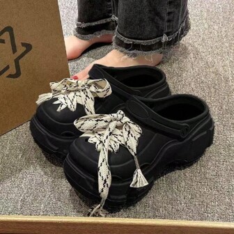 个性化系带厚底木屐 2025 春季时尚派对鞋，适合花园、海滩、户外四季穿着，可爱卡通 EVA