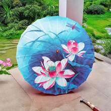 Chinese Floral Umbrella With Peony, Plum Blossom  Lotus Designs, One-Size-Fits-All, Perfect For Elevating Your Holiday Look, Available In Various Colors - Blue - View 4