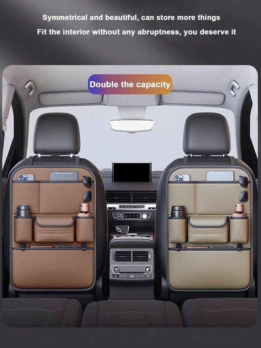 1pc Car Seat Back Storage Bag, Automotive Tissue Box Holder, Car Seat Back Organizer Pouch, Large Capacity Quilted Storage Bag - one-size - View 1