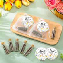 VICKYO 30 conjuntos de lembrancinhas para chá de bebê, pacotes de sementes para convidados, incluindo 30 garrafas de vidro de 25 ml com rolhas, 30 cartões, 30 saquinhos de organza e 1 barbante, adequados para festa de revelação de gênero, casamento, aniversário, sem sementes