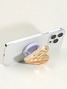 1 pieza Soporte de teléfono de metal con diseño asimétrico y patrón de corazón y onda, compatible con varios estuches de teléfono y para , teléfonos Android, regalo para cumpleaños, familia y amigos, agarre de teléfono de empuje y tracción, accesorios para teléfono