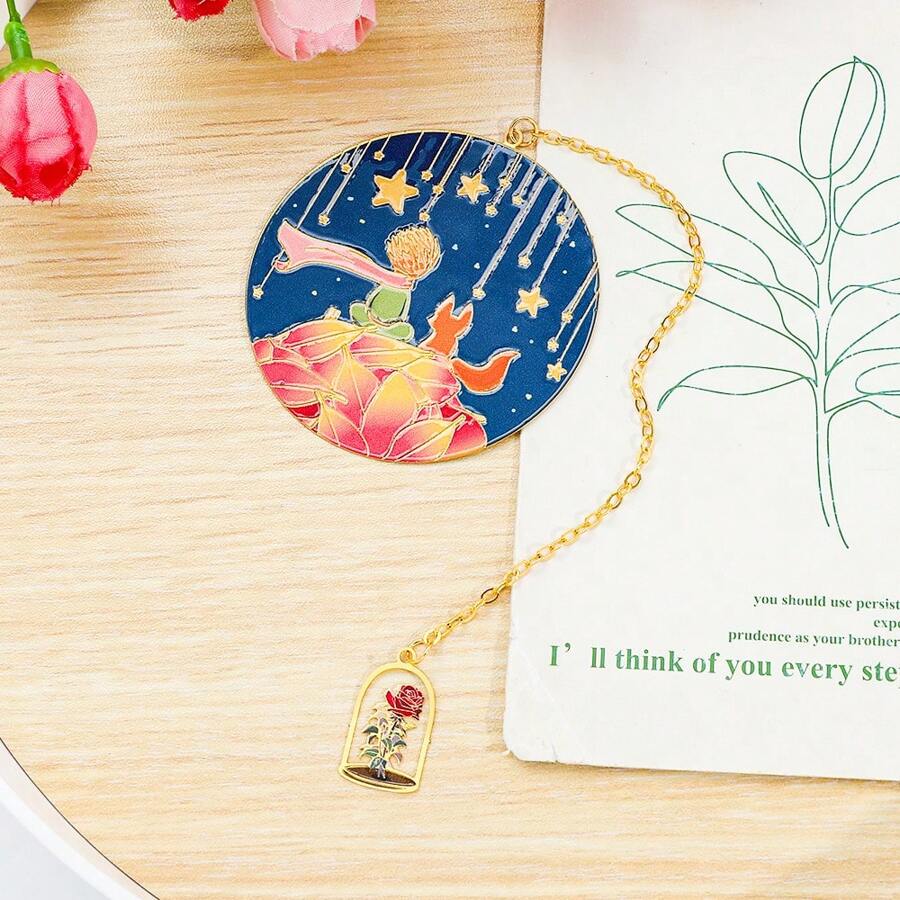 Creative Cartoon Night Sky Round Pendant Bookmark, Fun Reading Companion