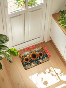 1pc Bohemian Sunflower Bathroom Decor Mat, Geometric Rhombus Flannel Kitchen Carpet, Absorbent, Quick Dry And Anti-Slip, Suitable For Bathroom, Kitchen, Living Room, Home Decor