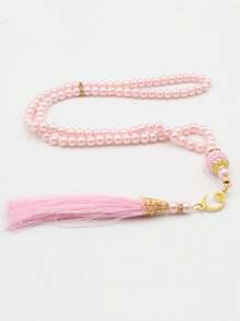 1 pieza 99 cuentas de oración de perlas falsas de vidrio de 6mm, pulsera con borla, pulsera de mano, decoración de muebles