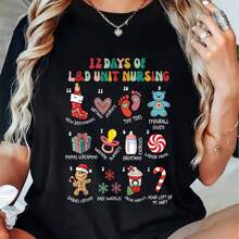 Cotton 12 Days Of L&D Unit Nursing Labor & Delivery Nurse Christmas T-Shirt - Black - View 1
