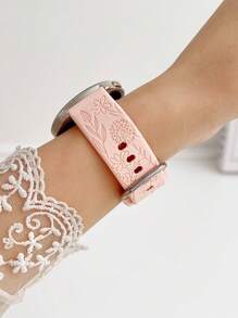 Carved Flower Silicone Watch Band Strap, Compatible With Samsung/ 20mm, 22mm Watches, Comfortable Soft Adjustable Sports Band