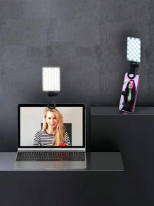 1 pieza de 60 LED rellenador de luz de selfie, luz de teléfono LED con 3 modos de iluminación, brillo regulable con indicador de batería, recargable mini tipo C 5V, portátil, clip para maquillaje, transmisión en vivo, conferencia de Zoom, luz recargable para teléfono, cámara, color rosa/blanco/negro/morado