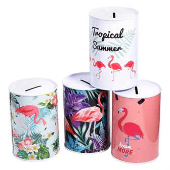 1 件创意圆柱形硬币存钱罐，极简主义火烈鸟设计金属存钱罐，生日和节日礼物