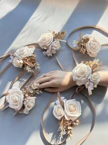6件/套 新娘手腕花 婚礼香槟色PE花 女士手捧花 派对装饰 情人节配饰 - 手腕花 - 查看 12