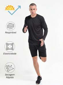 Camiseta Masculina Dry Fit Manga Longa Camisa Térmica Proteção UV Manga Longa Camiseta Treino Camisa Academia Fitness Camiseta Corrida Lisa Dry Fit