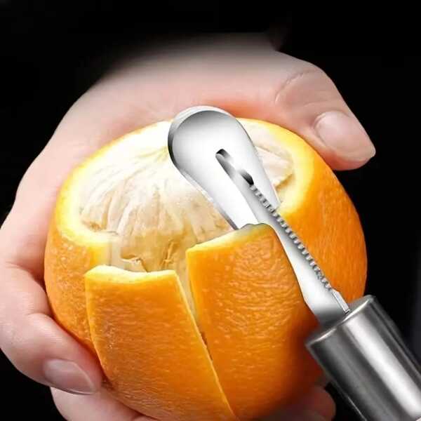 1pc Stainless Steel Orange Peeler, Ergonomic Curved Handle, Creative Kitchenware Tool, Suitable For Vegetables And Fruits, No Batteries Required, Ideal For Restaurant Use