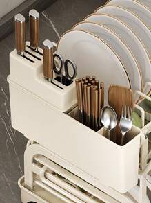 1pc Dish Drying Rack, A Two-Tier Dish Rack Featuring A Drainboard, Multifunctional Dish Drainer, Includes A Cutting Board Holder, Utensil Holder, And Cup Holder,