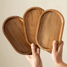 1 pieza Bandeja de madera de acacia, bandeja de desayuno, bandeja de madera maciza, bandeja multiusos para aperitivos, tartas, pan, aperitivos, frutas, té, fiestas, para servir platos, aperitivos, bebidas, sushi, bistec, pizza, postres, pasteles y pan, bandeja de café, platillo, artículos de cocina para el hogar, hermosos regalos para familiares y amigos