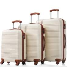 4-Wheel ABS Hard Shell Travel Trolley Suitcase Set, Hand Luggage 20 Inch, Ivory And Brown - Multicolor - View 7