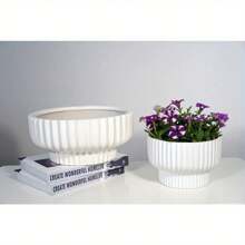 12" Round Ceramic Planter, White