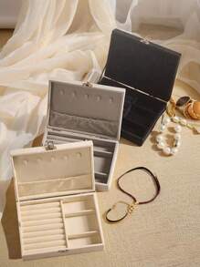 1pc Velvet Jewelry Box, Large Capacity Jewelry Storage Box, Jewelry Display Tray For Necklace, Earring, Bracelet, Simple Jewelry Organizer With Anti-Dust And Anti-Oxidation Function, Compact Jewelry Box For Travel, Suitable For Earrings, Necklaces, Rings, Elegant Gift For Women, Girlfriend, Valentine's Day, Halloween, New Year Jewelry Holder For Rings For Bracelet Jewelry Accessory Jewelry Storage Bag Birthday Gift Mom Gifts - Multicolor - View 1