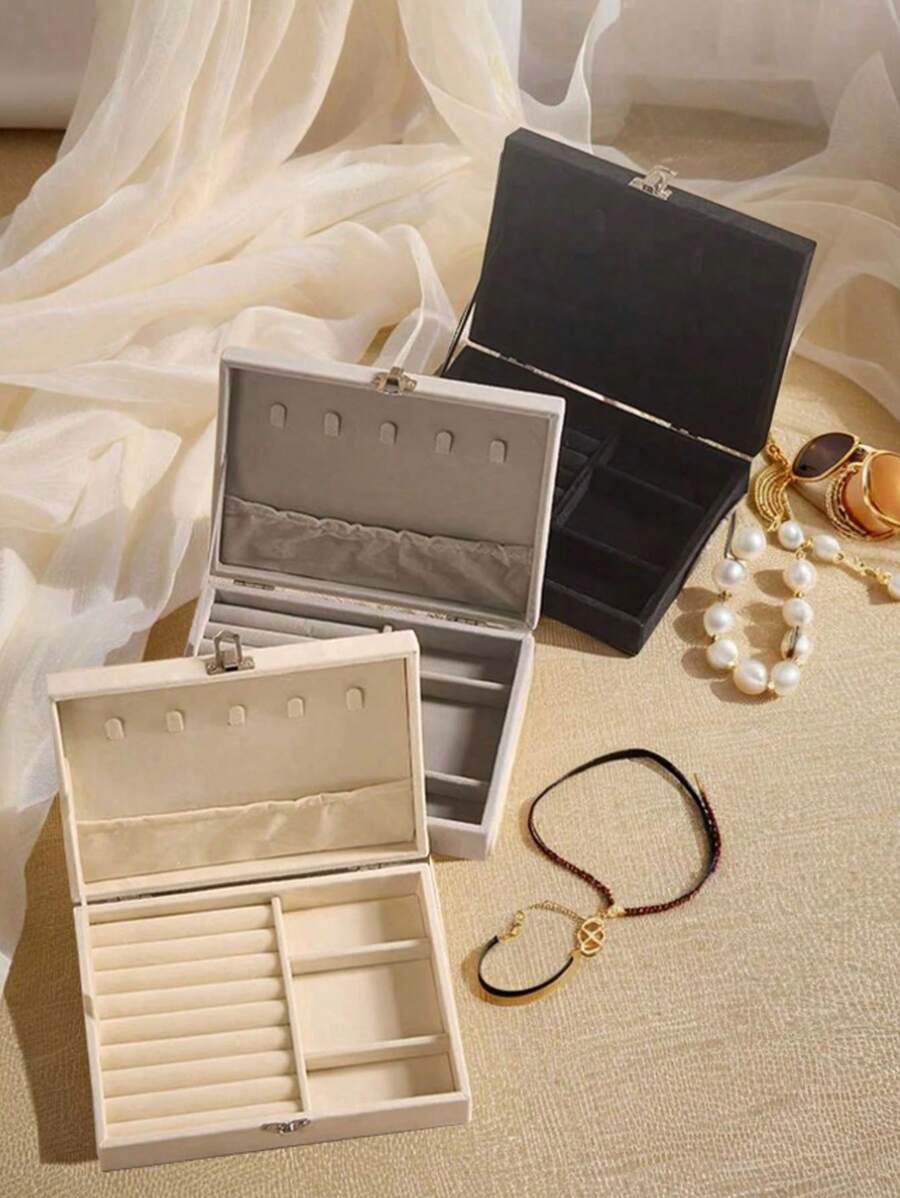 1pc Velvet Jewelry Box, Large Capacity Jewelry Storage Box, Jewelry Display Tray For Necklace, Earring, Bracelet, Simple Jewelry Organizer With Anti-Dust And Anti-Oxidation Function, Compact Jewelry Box For Travel, Suitable For Earrings, Necklaces, Rings, Elegant Gift For Women, Girlfriend, Valentine's Day, Halloween, New Year Jewelry Holder For Rings For Bracelet Jewelry Accessory Jewelry Storage Bag Birthday Gift Mom Gifts - Multicolor - View 1