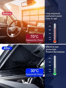 1pc Car Sunshade Umbrella - Protect Your Car Interior From Summer Sun - Windshield Protection And Shading Accessories - Black - View 10