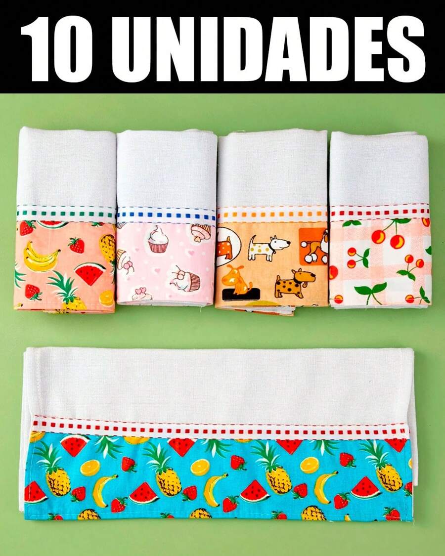 Kit Pano de prato grande com barrado 100% algodão pano de cozinha premium