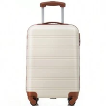 4-Wheel ABS Hard Shell Travel Trolley Suitcase Set, Hand Luggage 20 Inch, Ivory And Brown - Multicolor - View 1