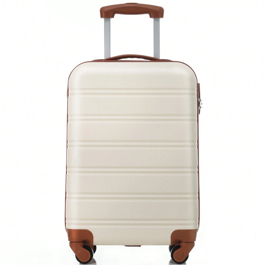 4-Wheel ABS Hard Shell Travel Trolley Suitcase Set, Hand Luggage 20 Inch, Ivory And Brown - Multicolor - View 1