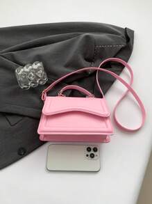 Bolsa transversal diagonal minimalista e elegante em cor sólida com detalhes em metal, estilo pequeno quadrado, rosa. - Rosa - Ver 3