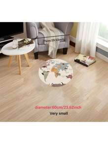 柔软且防滑的圆形地毯，配有带有动物插图的奇思妙想世界地图 - 非常适合游戏室、卧室和客厅 - 彩色 - 查看 17