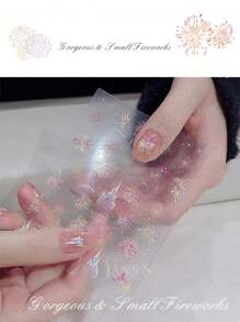 annies 1 件全新梦幻城堡烟花贴纸，闪亮浪漫贝壳闪光烟花指甲贴装饰