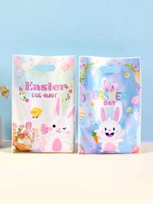 50 个可爱兔子复活节塑料礼品袋，16.5*25 厘米兔子蛋野花复活节糖果袋带手柄，非常适合节日派对甜点饼干零食包装用品，复活节快乐装饰 2025 适用于家居装饰礼品包装 - 彩色 - 查看 6