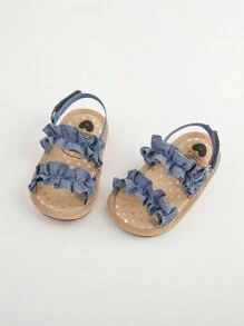 婴儿女童夏季凉鞋带花朵蝴蝶结软底婚纱平底鞋新生儿学步鞋婴儿床正装鞋 - 白色 - 查看 2