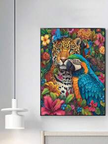 Kit de pintura de diamante 5D - Patrón de leopardo y loro, arte de diamante redondo adecuado para principiantes, decoración de pared del hogar DIY, regalo, diamantes acrílicos, 7.87x11.81 pulgadas