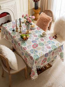 1pc Bohemian Colorful Floral Tasseled Tablecloth, 3D Bamboo Pattern, Rectangular Dining Table/Coffee Table Cover, Washable, Home Decor For Kitchen, Dining Room, Picnic, Camping, BBQ, Holidays, Parties - Multicolor - View 2