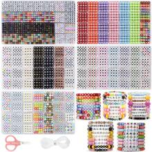 840 件 6 色 4x7 毫米字母珠子用于手链制作套件字母珠子用于珠宝制作带数字心形珠子友谊手链套件