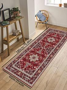 1 pièce Tapis vintage, tapis rectangulaire imprimé avec un motif géométrique rouge bohème en fibre de polyester, confortable et lavable en machine, convient pour la décoration de la maison, du couloir, des escaliers, de l'entrée, du chevet et de la cuisine