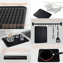 Stainless Steel Dish Drying Rack(15.2"L X 11"W X 5.3"H), Expandable Fruit & Vegetable Drain Rack Over Sink, Dish Drainer Rack In Sink, With Stainless Steel Utensil Holder & Silicone Mat(16") - Silver - View 4