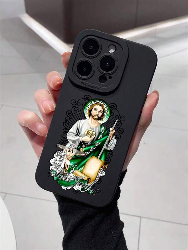 Jesus Pattern Anti-Drop Phone Case, Compatible With Apple IPhone 16 15 14 13 12 11 XS XR X 8 7 Plus Pro Max SE Series, Holiday Gift, Easter Gift, For Girlfriend, Boyfriend, Friends Or Yourself
