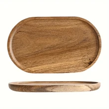 1 pieza Bandeja de madera de acacia, bandeja de desayuno, bandeja de madera maciza, bandeja multiusos para aperitivos, tartas, pan, aperitivos, frutas, té, fiestas, para servir platos, aperitivos, bebidas, sushi, bistec, pizza, postres, pasteles y pan, bandeja de café, platillo, artículos de cocina para el hogar, hermosos regalos para familiares y amigos