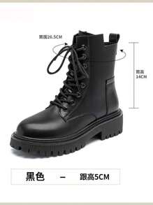 女士百搭靴子，英伦风 2024 新款秋冬拉链厚底系带踝靴