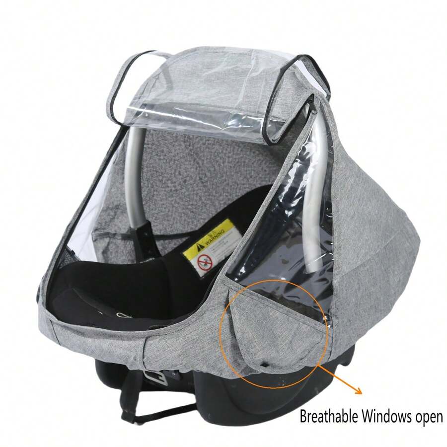 1pc Universal Car Seat Rain Cover, Weather Protection For Baby Car Seat With Side Ventilation And Handle Opening, Necessary Protection For Baby Or Pet In Crowded, Baby Travel Accessory (Light Gray) - Clear - View 1