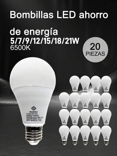 10/20/30/50 Pzas Foco Led Para Casa 5/7/9/12/15/18/21w Ahorradores Bombilla E27 Luz Blanco Frío