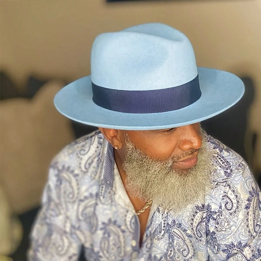 searvgrh Fashion Wool Felt Fedora - Jazz Party Dress Felt Hat - Màu xanh nhạt - Xem 1