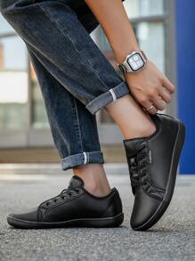 (Suitable For Wide & Fat Feet) Men's Fashion Lace-Up Wide Toe Box Black Casual Minimalist Barefoot Shoes, Versatile Outdoor Wide Fit Sneakers & Business Dress Shoes