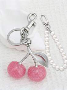 Nuevo llavero de metal con colgante con perlas falsas y cristal con forma de cereza, apto para uso diario. Dije con forma de cereza brillante con clip para bolso, accesorio de resina y metal brillante para bolsos y carteras de mujer. Llavero con forma de corazón, accesorio para bolsos, puede enviarse como regalo a familiares, amigos, compañeros de clase, parejas, cumpleaños, profesores, recuerdos.
