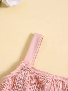 Baby Kids Girls Slip Dress, Sleeveless Tasseled Solid Summer Casual Dress Dance Dress - 粉色 - 查看 4